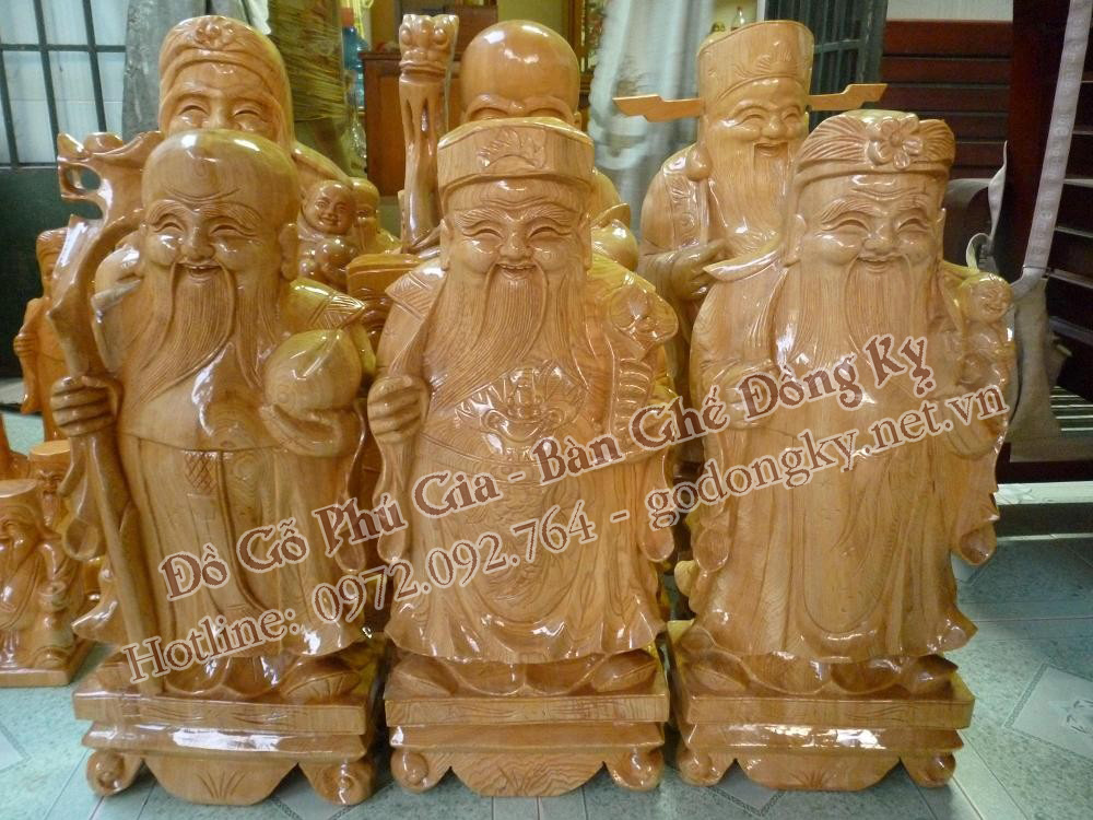 tượng phúc lộc thọ gỗ thông